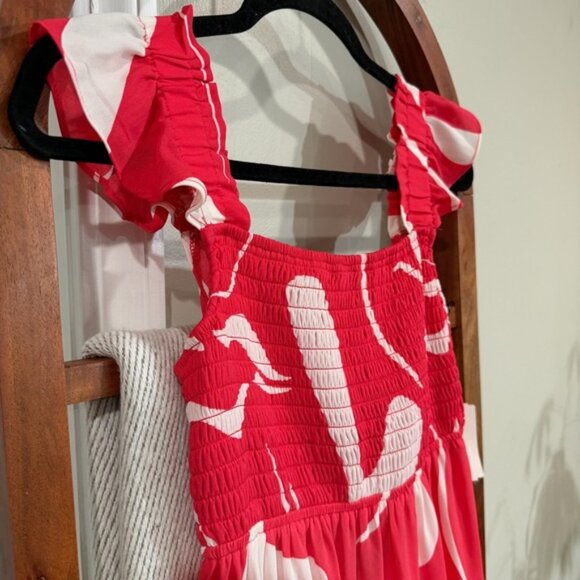 Crystal Doll Red White Smocked Tiered Maxi Dress Ruffle Straps Size S NWT - Picture 4 of 11